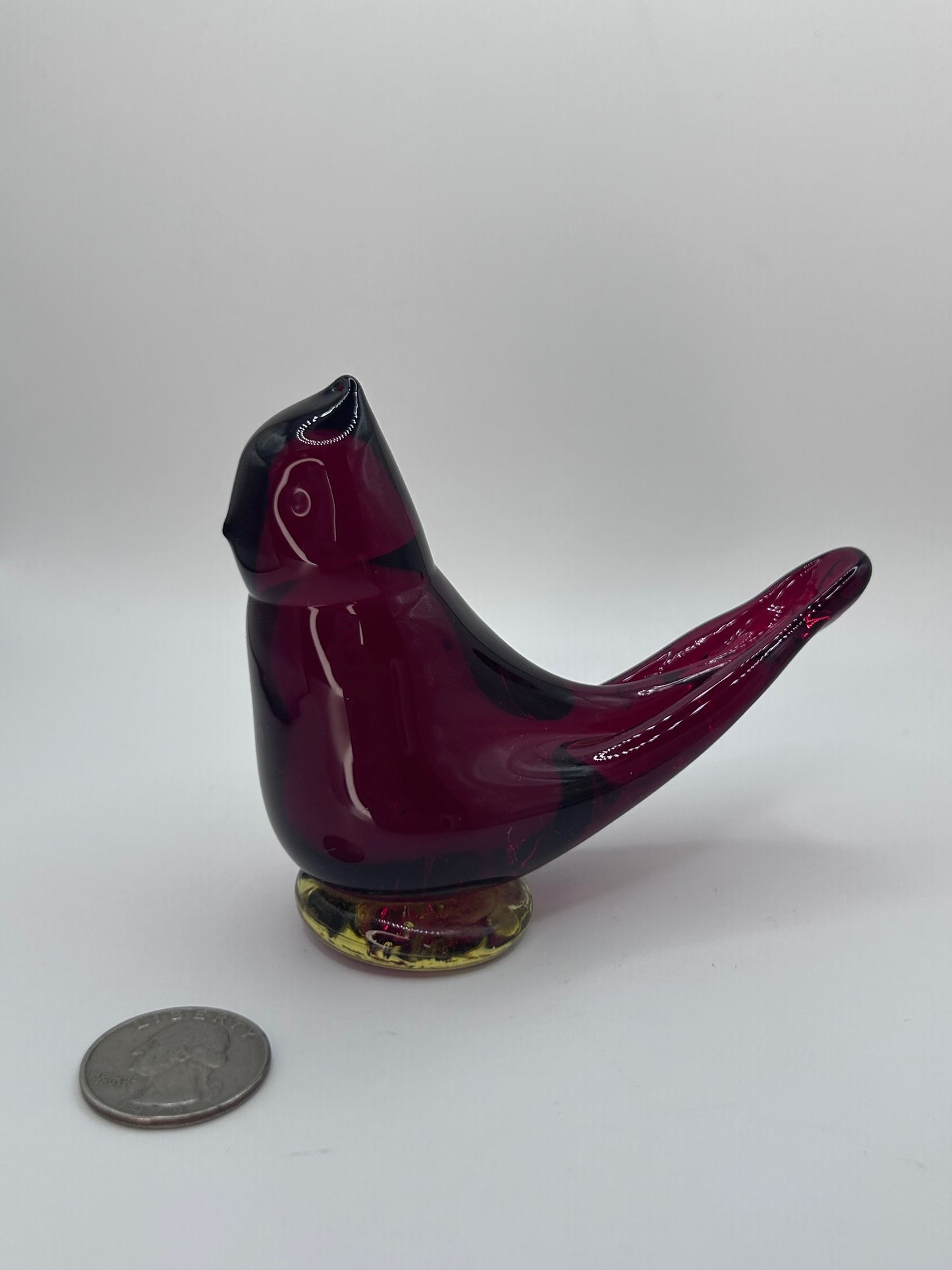 Cardinal of Love Hand-Blown Murano Style Red Glass Yellow Base Art Figurine