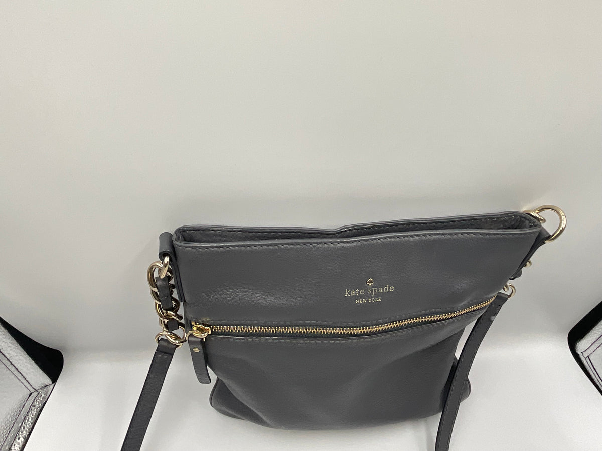 Kate Spade New York Jackson Street Melisse Leather Crossbody Bag in a deep Charcoal Grey colorway