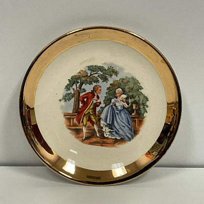 22K Gold 16 Piece Set Vintage Hand-Painted Colonial Teacups Saucers
