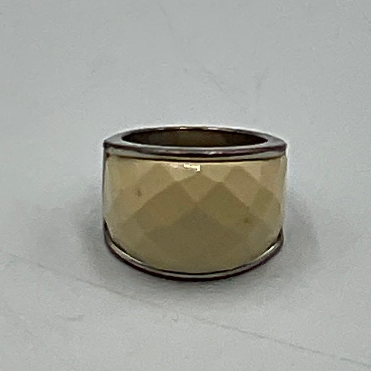 Vintage Two Tone Gold Silver Tone Faceted Wide Band Statement Ring