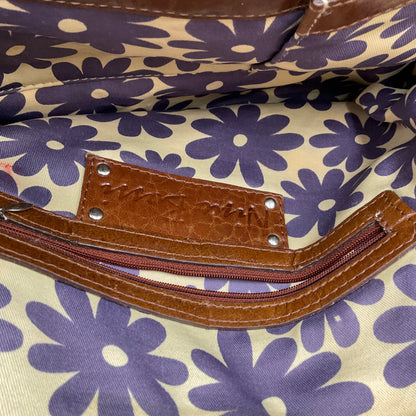 Nina Bossi Brown Leather Purse with purple flower pattern inside