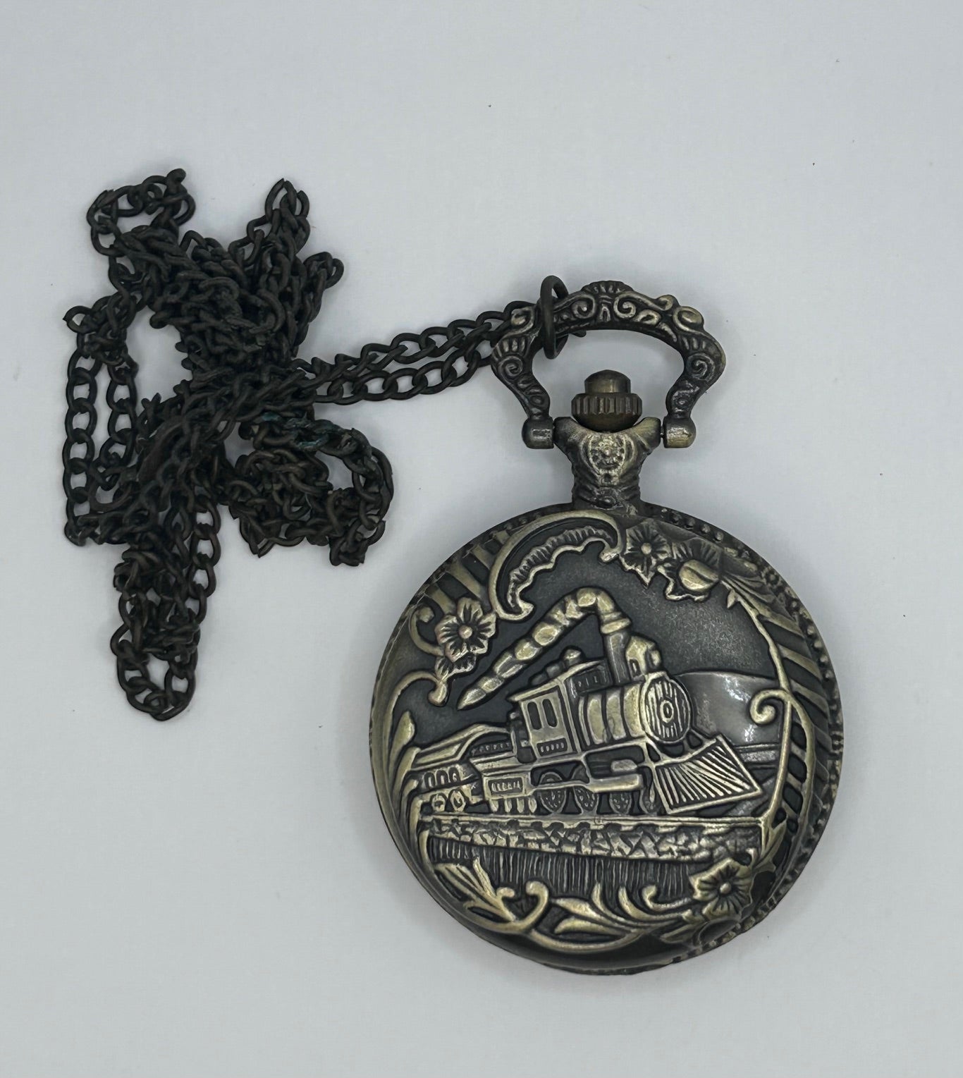 Vintage Railroad Pocket Watch Antique Case Brass Quartz Movement Steam ...