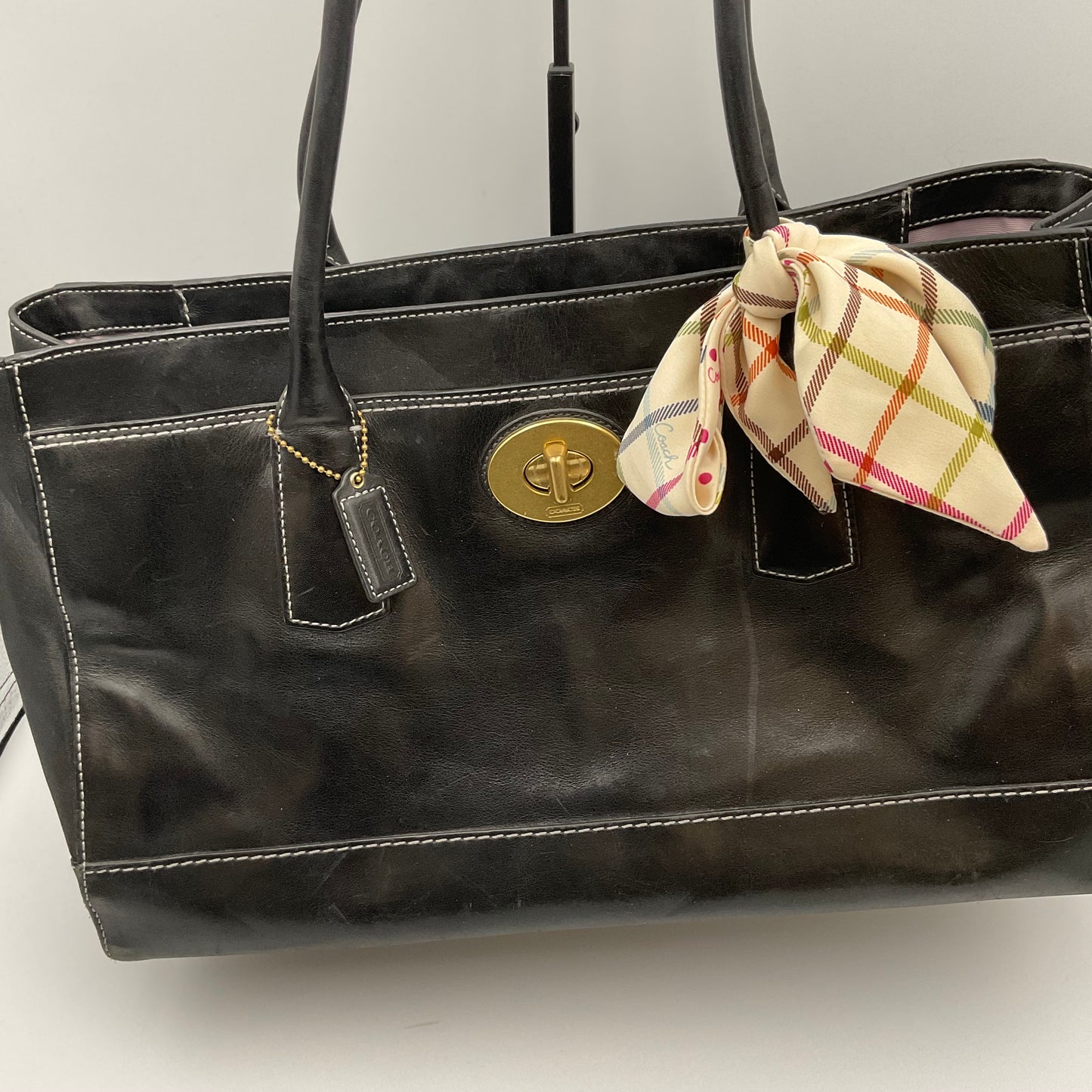 Coach Large Black Leather Tote Handbag Purse Goldtone Hardware Accents