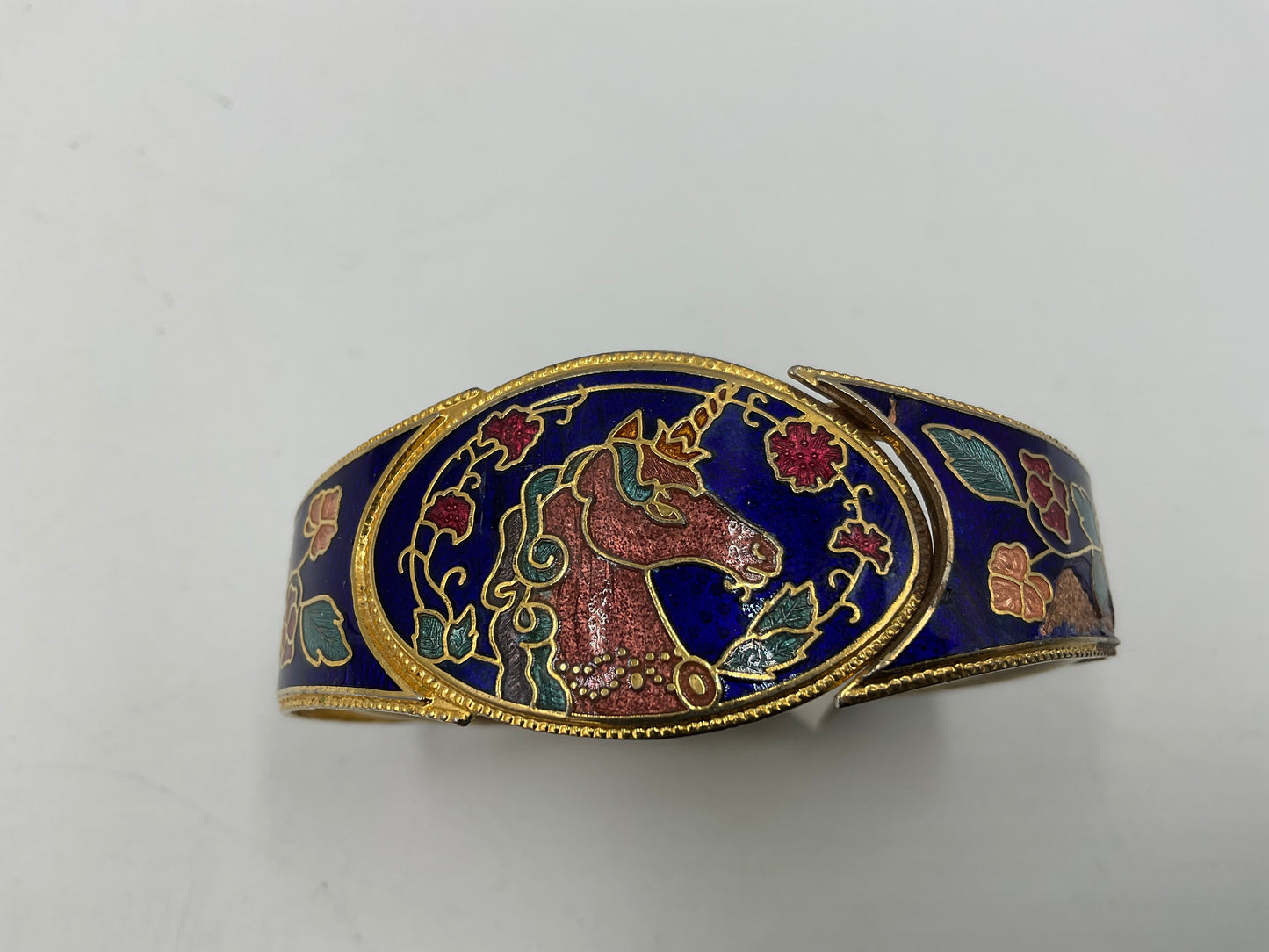 Vintage Hinged Clamper Oval Blue Enamel