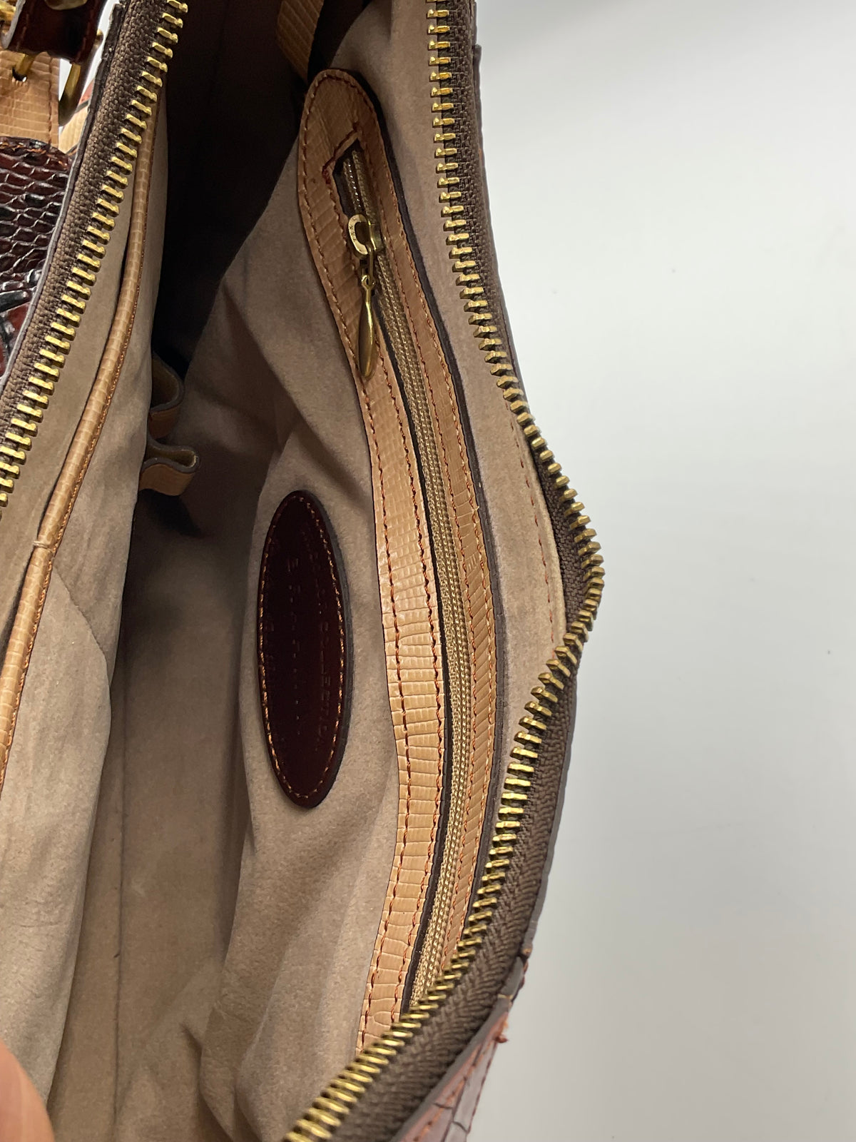 Brahmin Karissa Hobo Bag Crocodile Embossed Leather Brown Tan