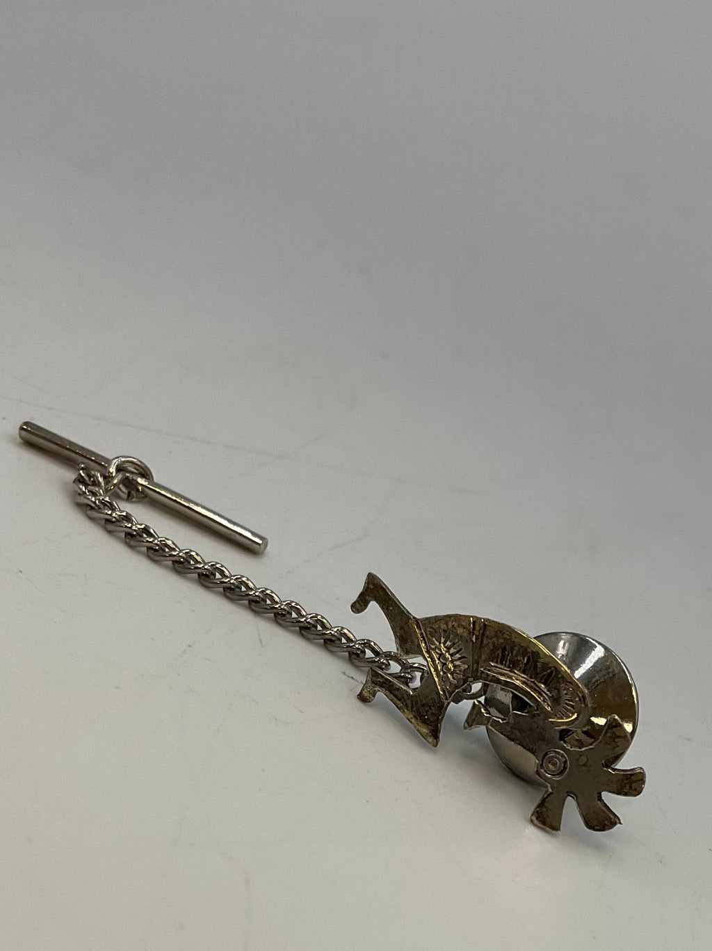 Kokopelli Tie Tack with T-Bar Chain Sterling Silver