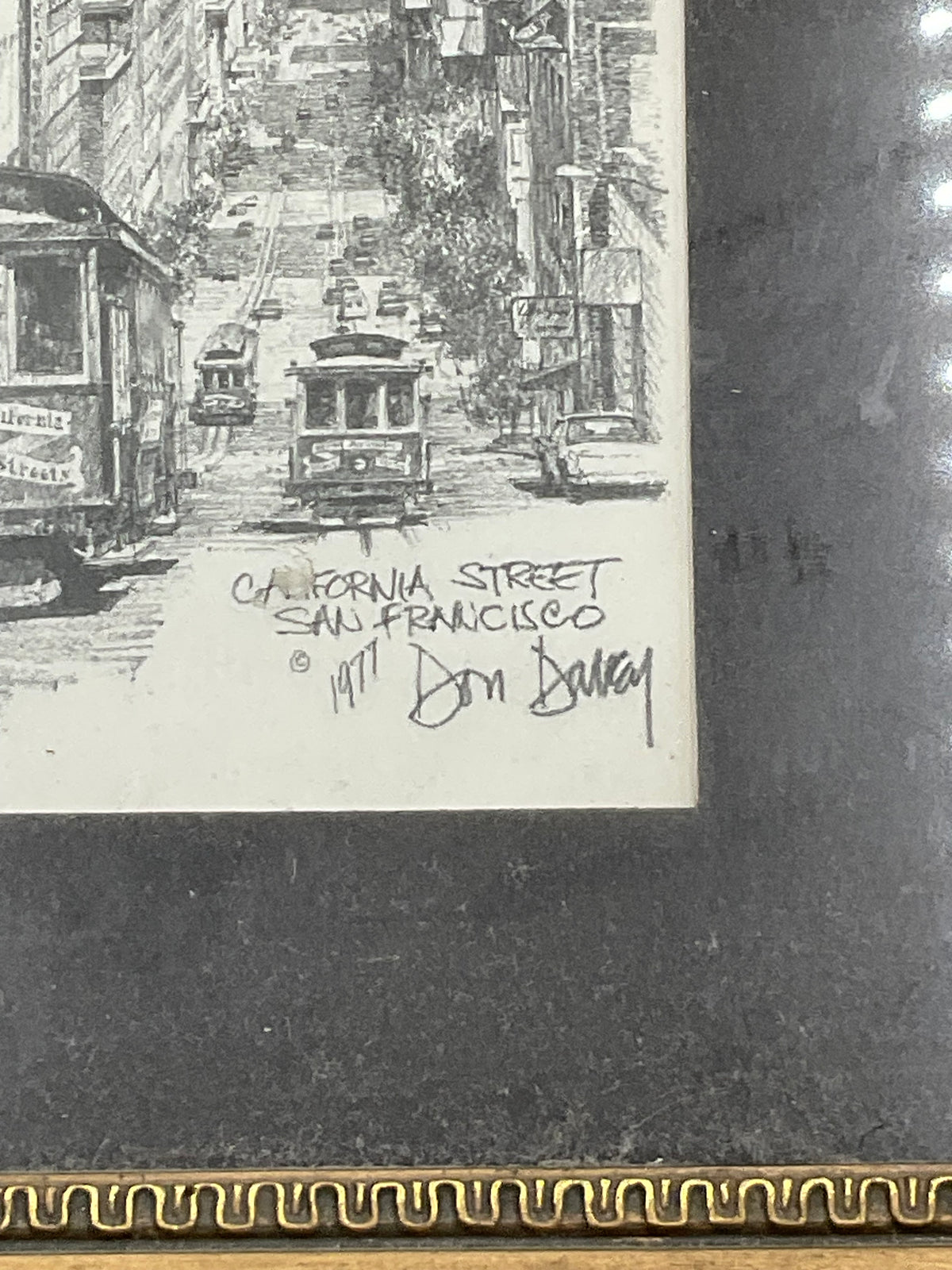 1977 Don Davey California Street San Ftancisco Signed Print Cable Car Framed