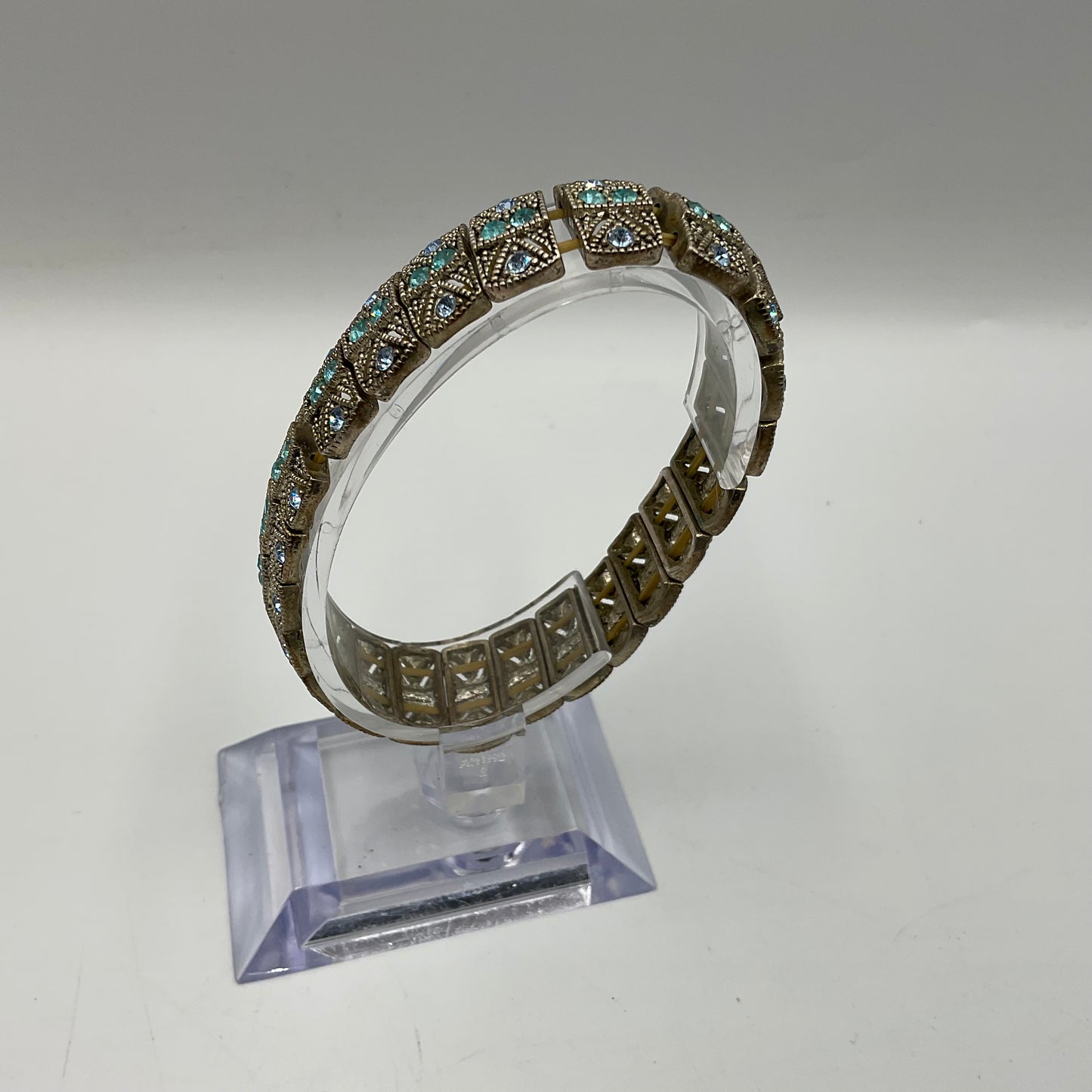 Silver Toned Stretch Bracelet with Auqa Blue Stones