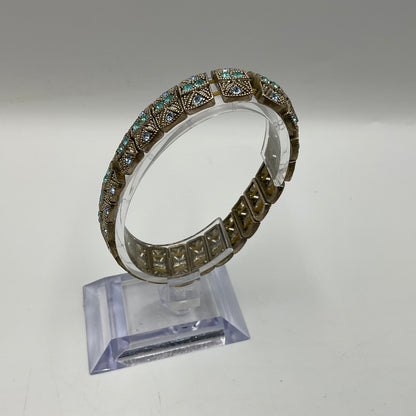 Silver Toned Stretch Bracelet with Auqa Blue Stones