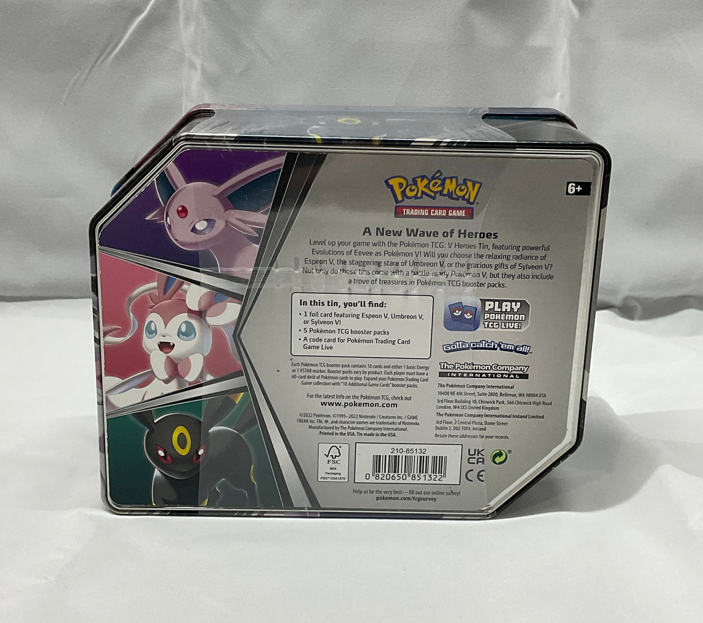 Pokemon V Heroes Tin Sylveon 5 Booster Pack Tin and Foil Card Trading Card Game TCG New Factory Sealed