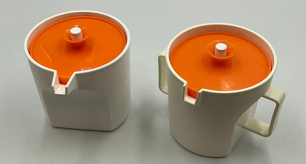 Vintage Tupperware 1414 1415 Sugar Creamer Set Orange Lids Retro