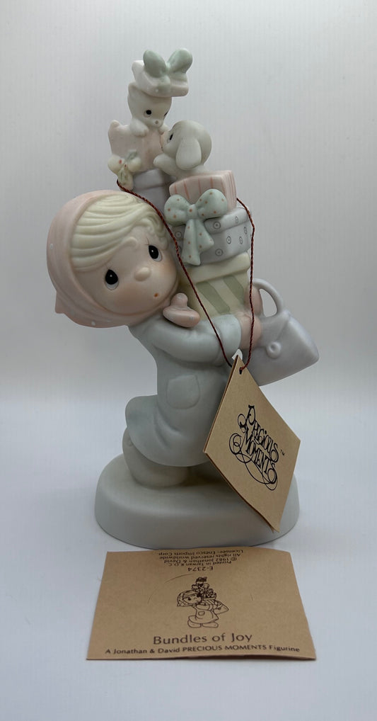 Precious Moments Vintage 1982 Bundles of Joy Hand Painted Porcelain Collectible Figurine Original Box