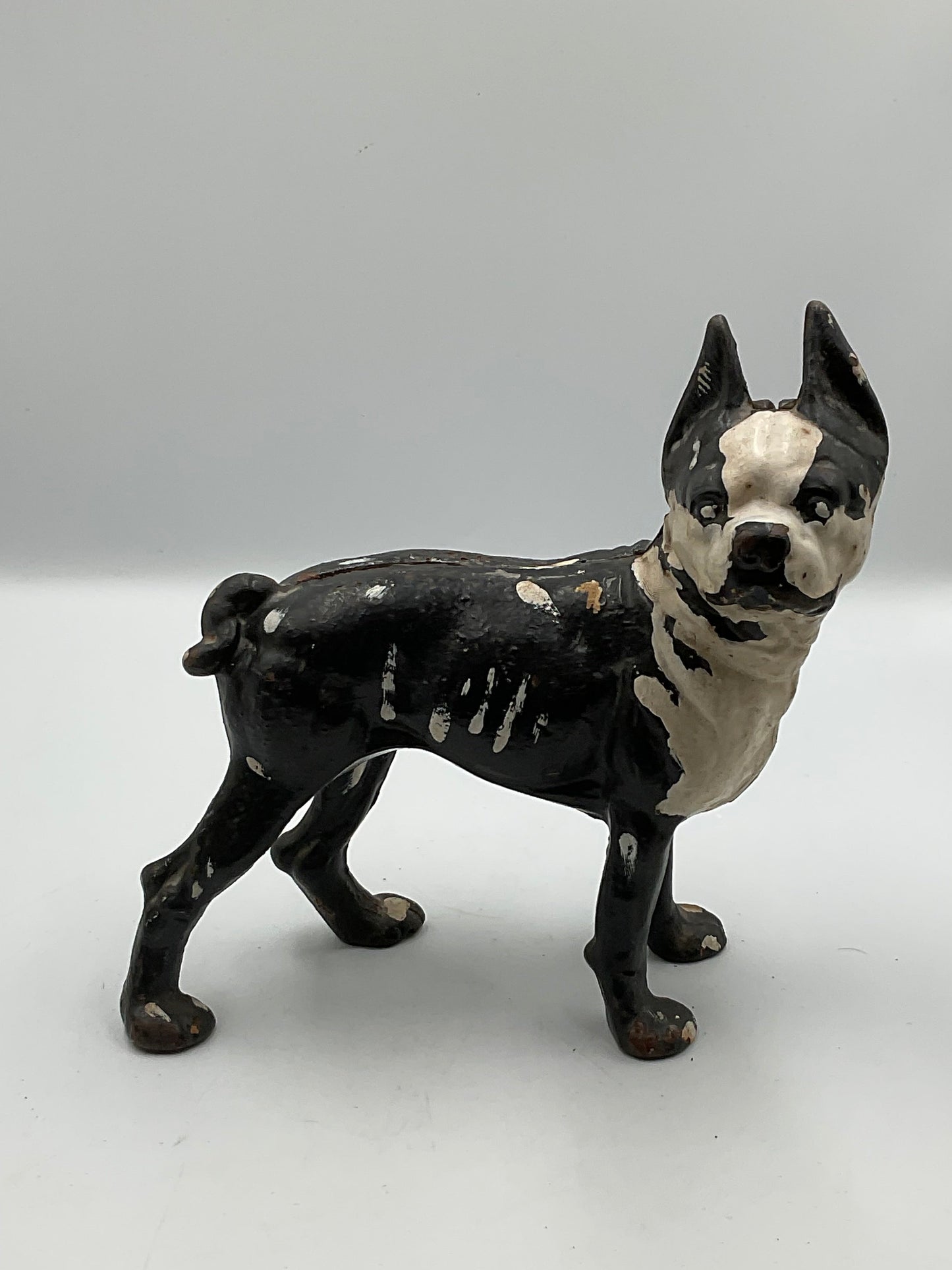 Vintage Hubley Style Cast Iron Boston Terrier Coin Piggy Bank