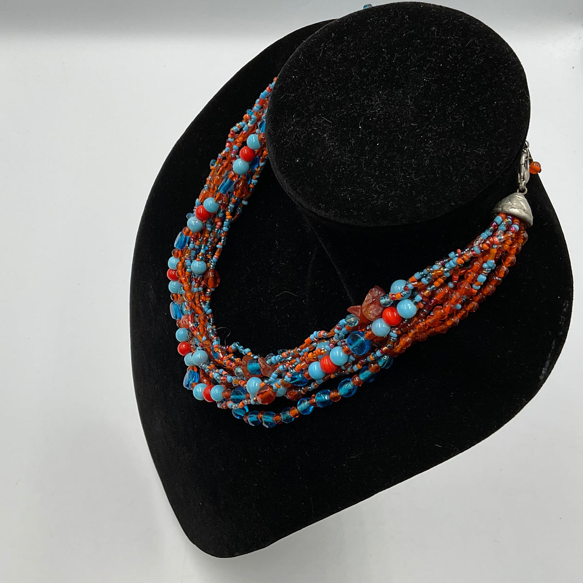 Red Blue Long Beaded Necklace