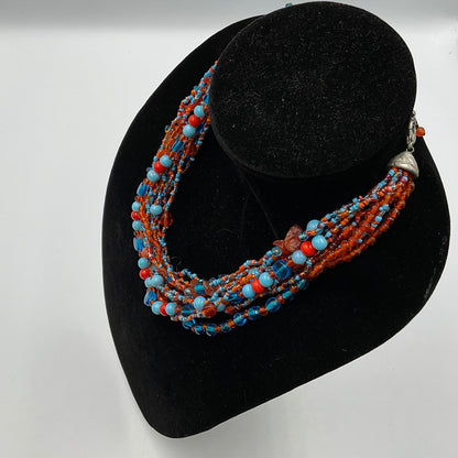 Red Blue Long Beaded Necklace