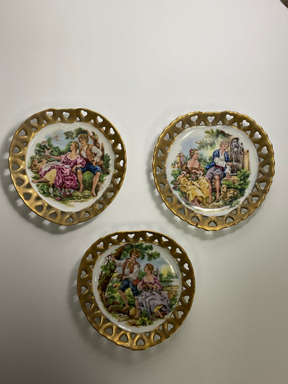 Plates 3 Set Vintage Porcelain Cabinet Plates Feature Courting Scenes Signed by Artist Francois Boucher