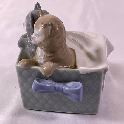 Kittens in a Basket NAO by Lladro Vintage Collectible Handmade Porcelain Figurine