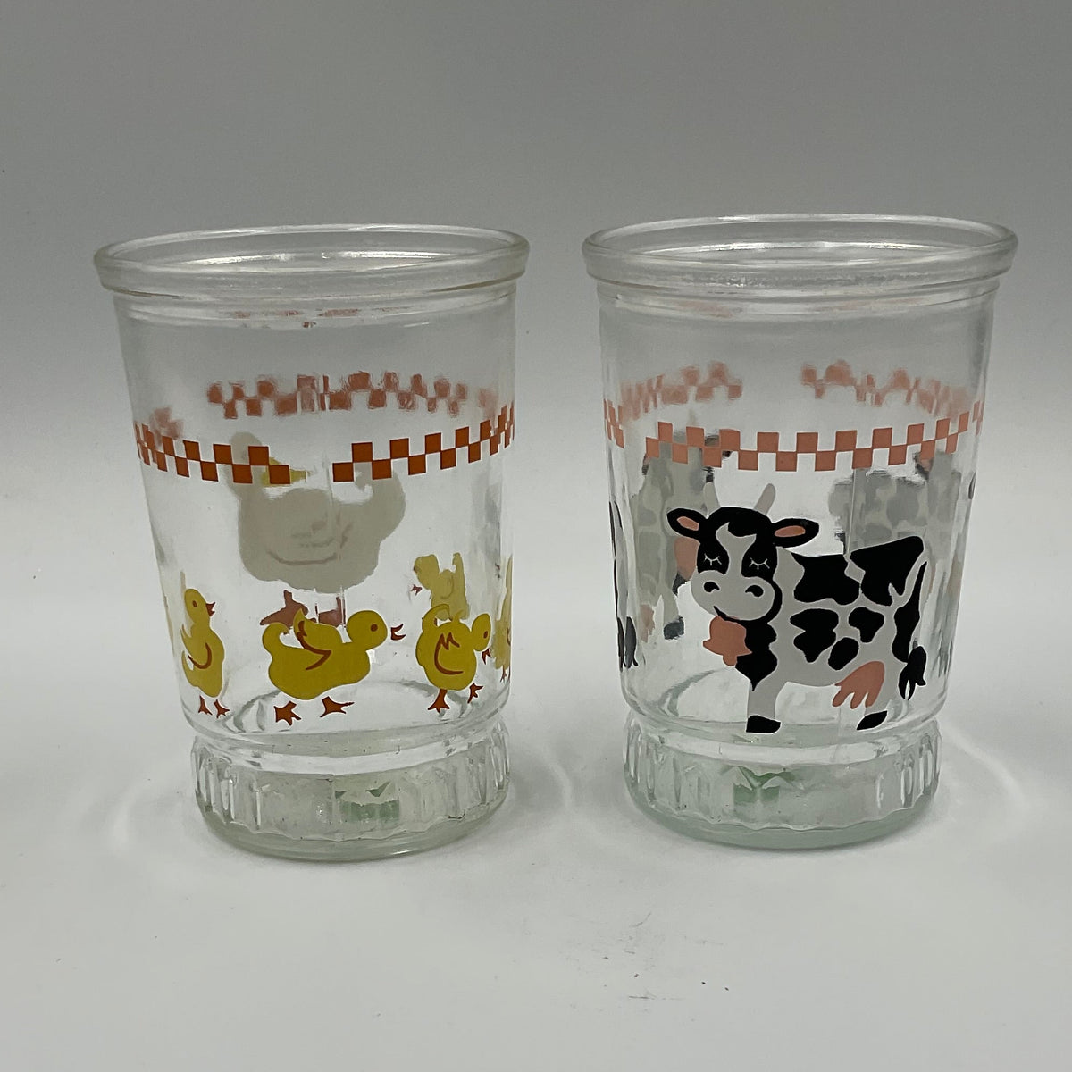 Vintage Bama Jam Jar Glasses Ducks Farm Animals Set of 2