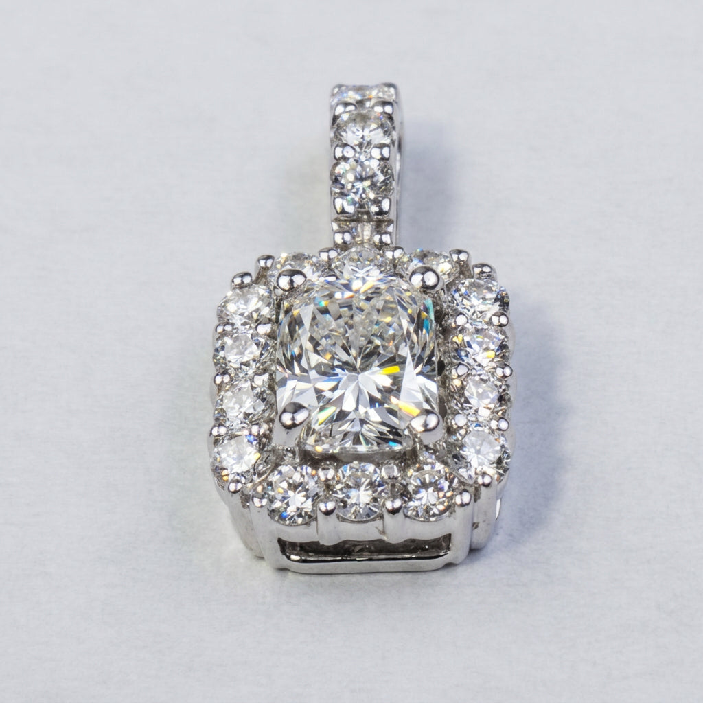 14K Gold 2/3 Carat Diamonds 0.40 CT Center Radiant Emerald Cut Pendant RSJ
