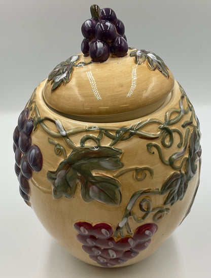 Noble Excellence Meritage Grape Vine Ceramic Covered Canister Jar