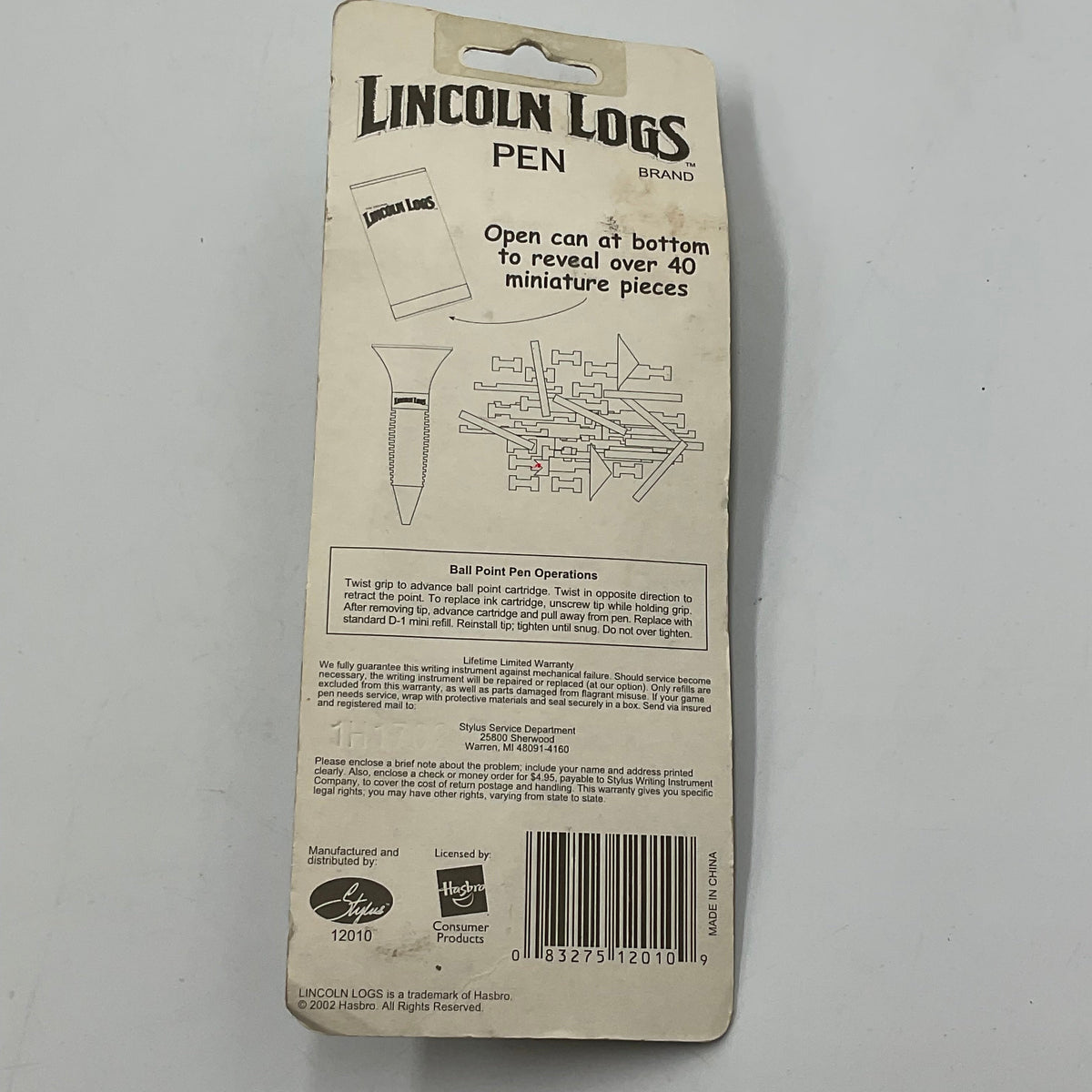 Vintage 2002 Hasbro Lincoln Logs Miniature Pen Set UNOPENED