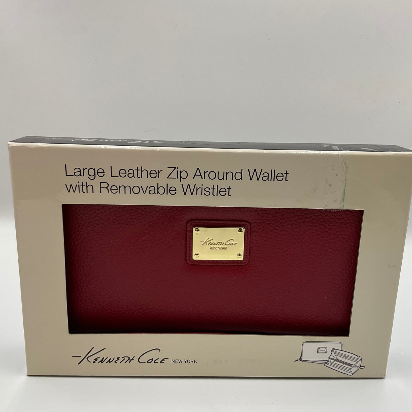 New in Box Kenneth Cole Red Large Zip Around Wallet with Removable Wristlet