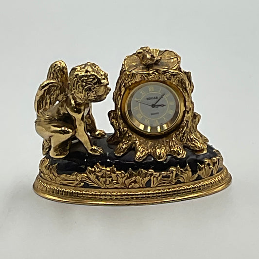 Vintage Edgar Quartz Miniature Clock with Cherbs and a Tree Stump