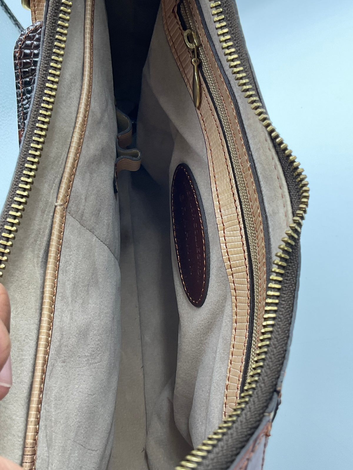 Brahmin Karissa Hobo Bag Crocodile Embossed Leather Brown Tan
