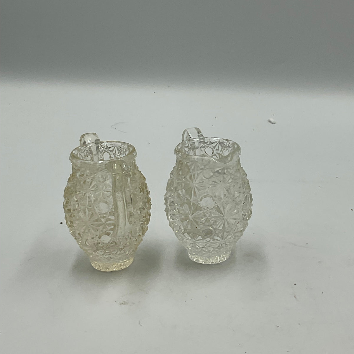 Matched Pressed Glass Toothpick Holders Mini Creamer and Sugar Jar set Clear