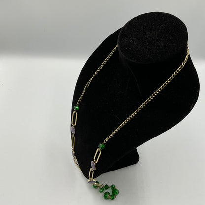 Emerald Green and Amythyst Color Goldtone Necklace Fashion Jewelry