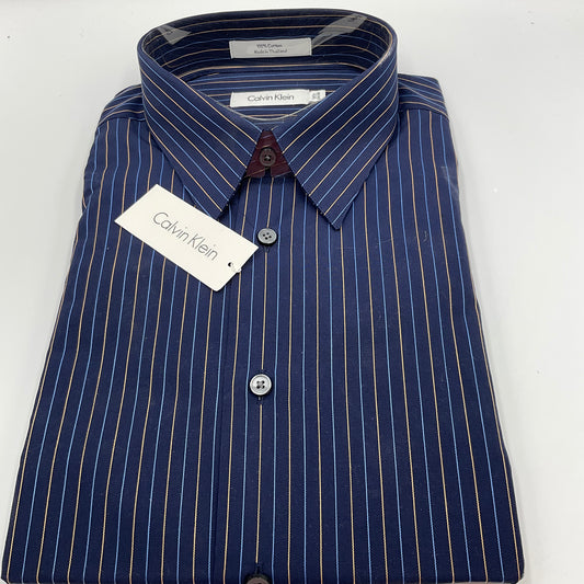 Calvin Klein Men's Dress Shirt Blue Striped L 16.5 34/35 New with Tags