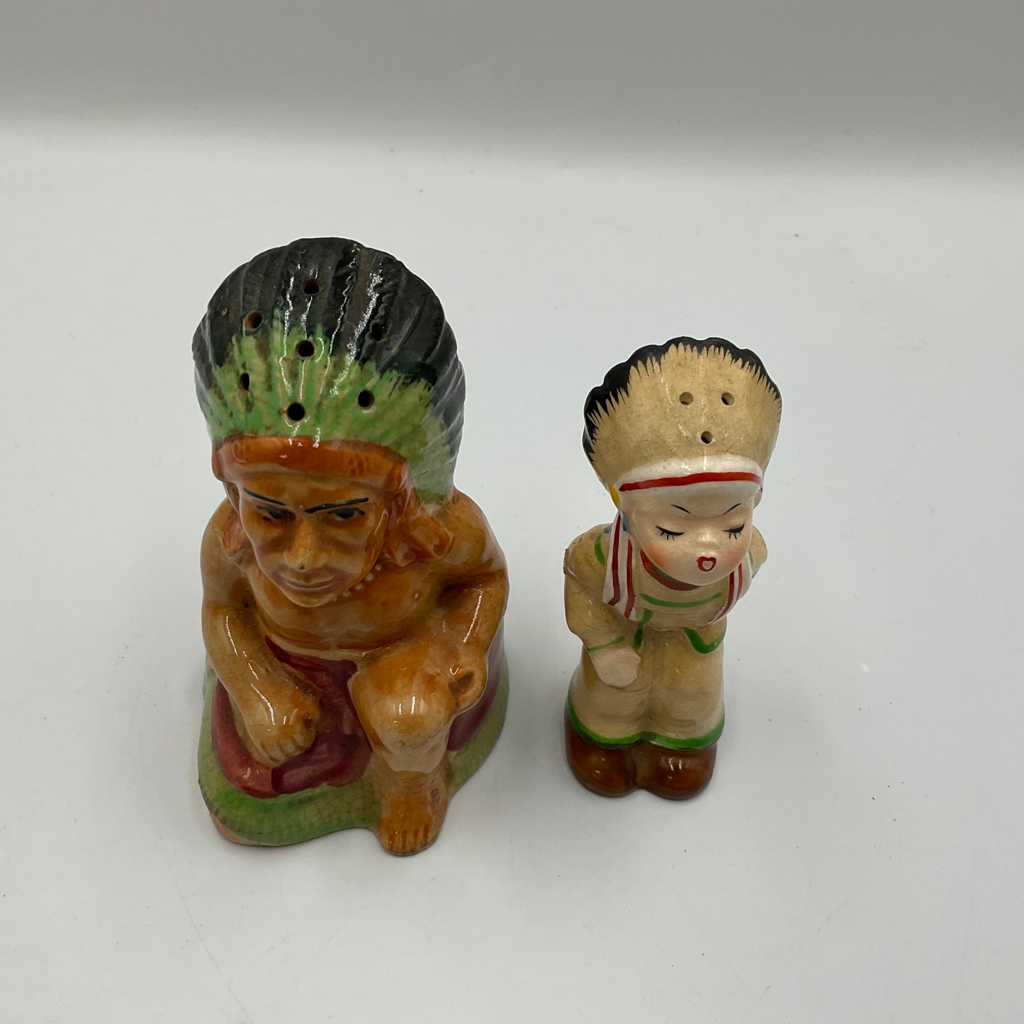 Vintage Ceramic Salt And Pepper Shakers Hand Painted Native American