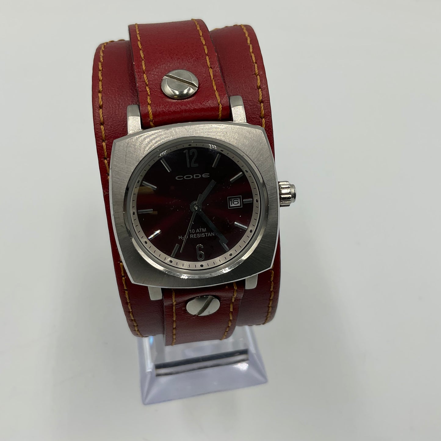 Code Brand Water Resistant Leather Cuff Band Quartz Watch New Battery
