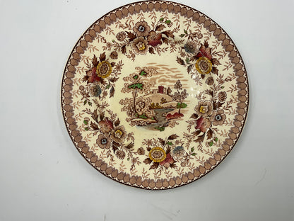 Vintage Ridgeway Windsor England Transferware Dinner Plate Floral Scenic Brown