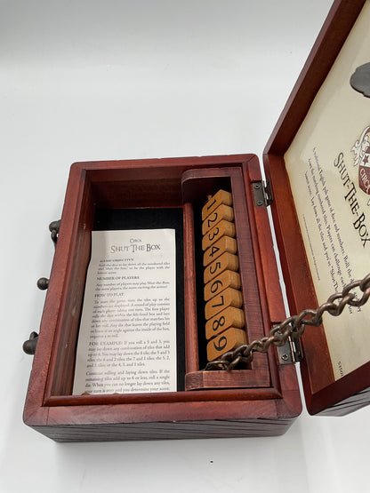 Shut The Box Wooden Dice Game 1-9 Travel Suitcase Case w/ Dice Instructions