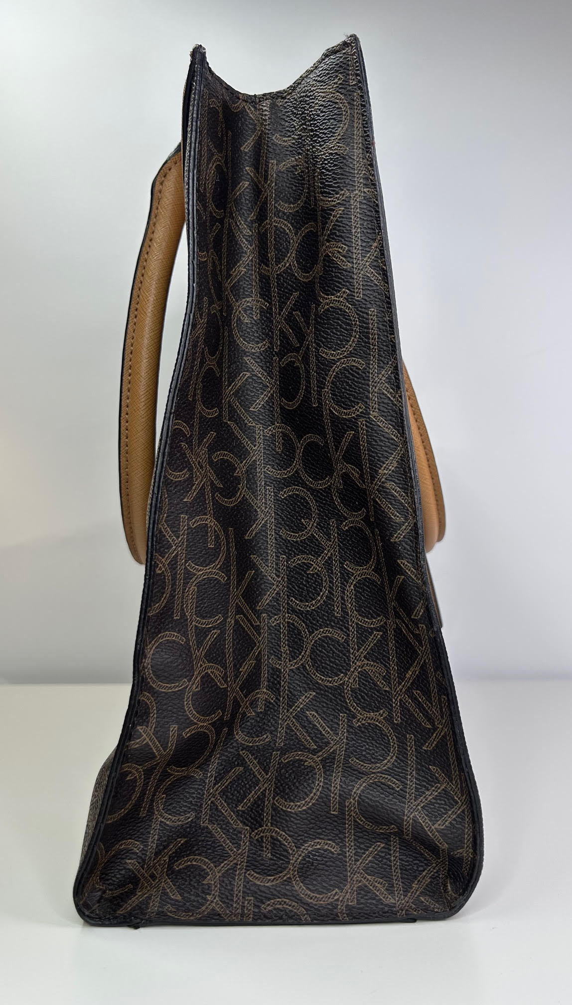 Calvin Klein CK Monogram Brown Tote Bag with Shoulder Strap Excellent Condition