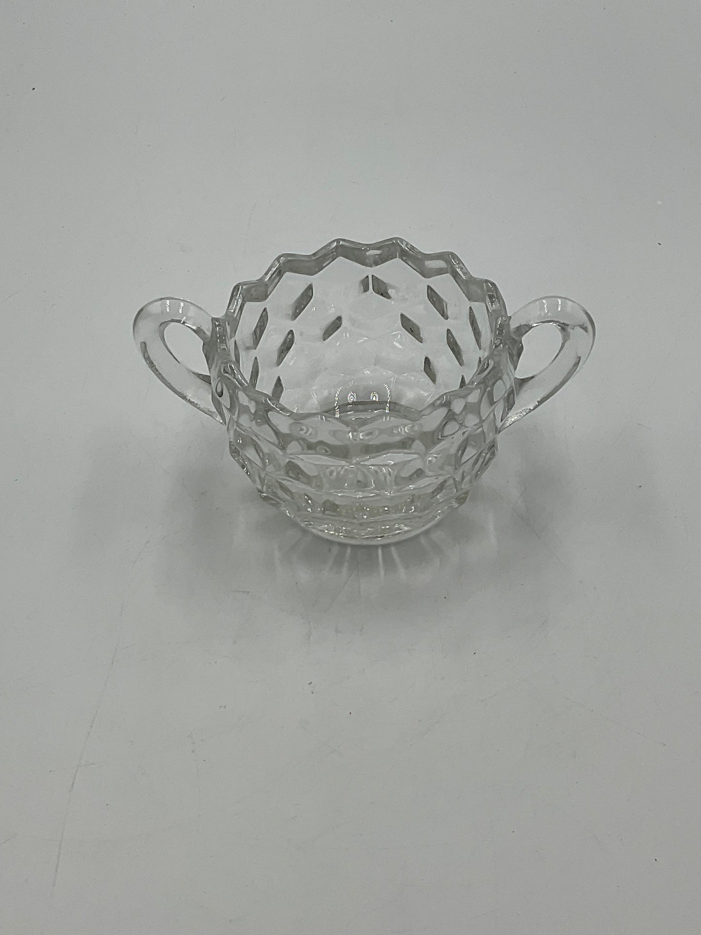 Vintage Fostoria American Clear Glass Creamer,Open Sugar Bowl and Matching Under Tray