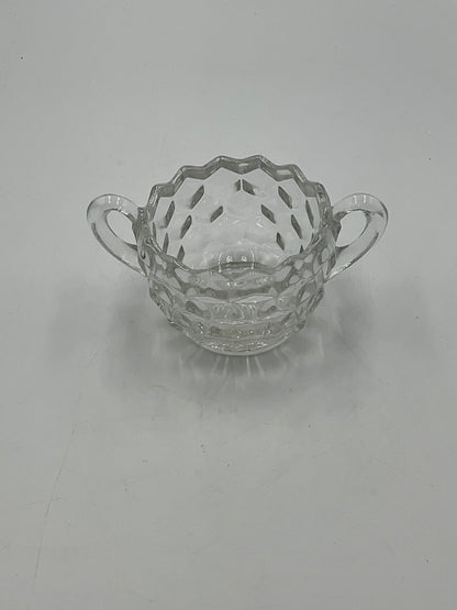 Vintage Fostoria American Clear Glass Creamer,Open Sugar Bowl and Matching Under Tray