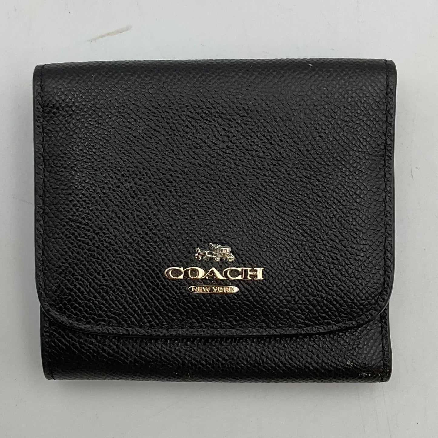 Coach Black Leather Trifold Wallet Cardholder Goldtone Accent Hardware