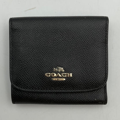 Coach Black Leather Trifold Wallet Cardholder Goldtone Accent Hardware