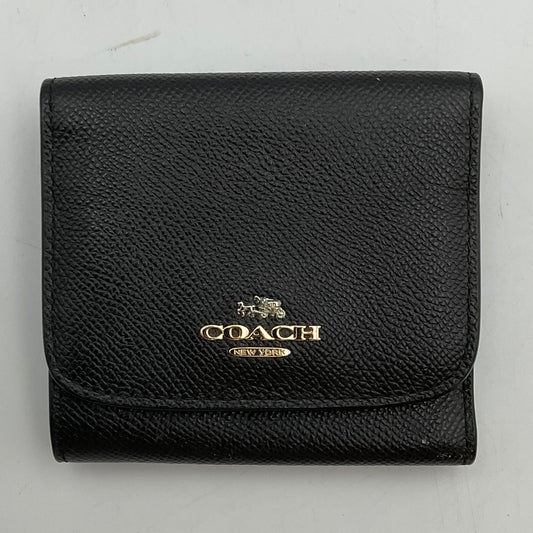 Coach Black Leather Trifold Wallet Cardholder Goldtone Accent Hardware