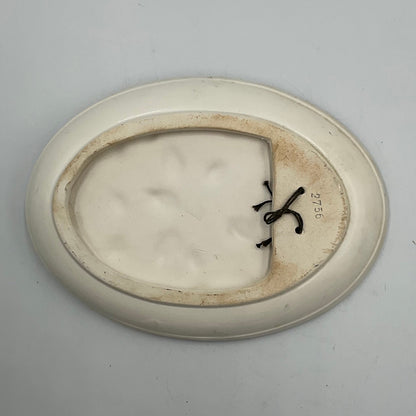 Vintage Lefton Japan Procelain Oval Wall Plaque Cyan Roses and Leaves