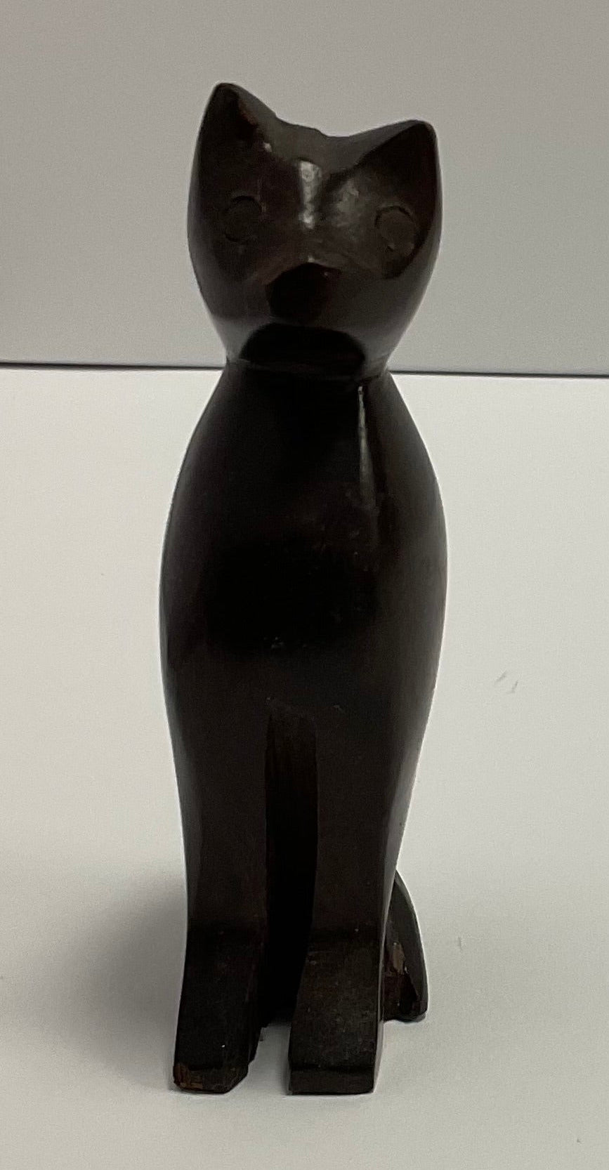 Wooden Cat Figurine Dark Wood Sitting Cat Sculpture