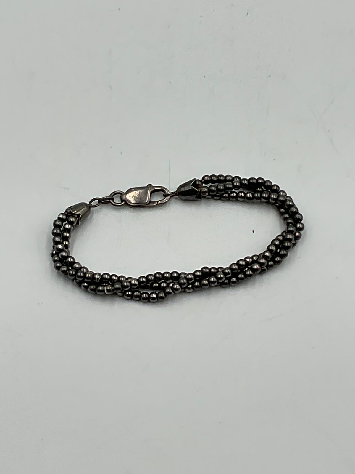 925 Beaded Bracelet Twisted 3-Strands Sterling Silver Lobster Clasp