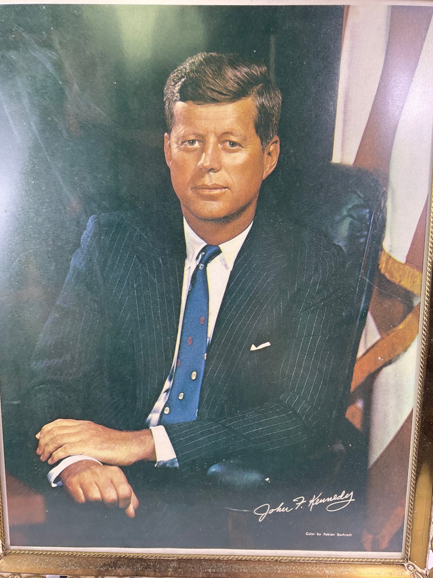 John F Kennedy Framed Photograph Color by Fabian Bachrach 16in x 13in
