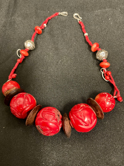 Red Statement Beaded Necklace