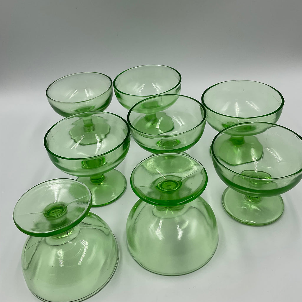 Green Depression Glass Sherbet Cups Set of 8 Unmarked Uranium?