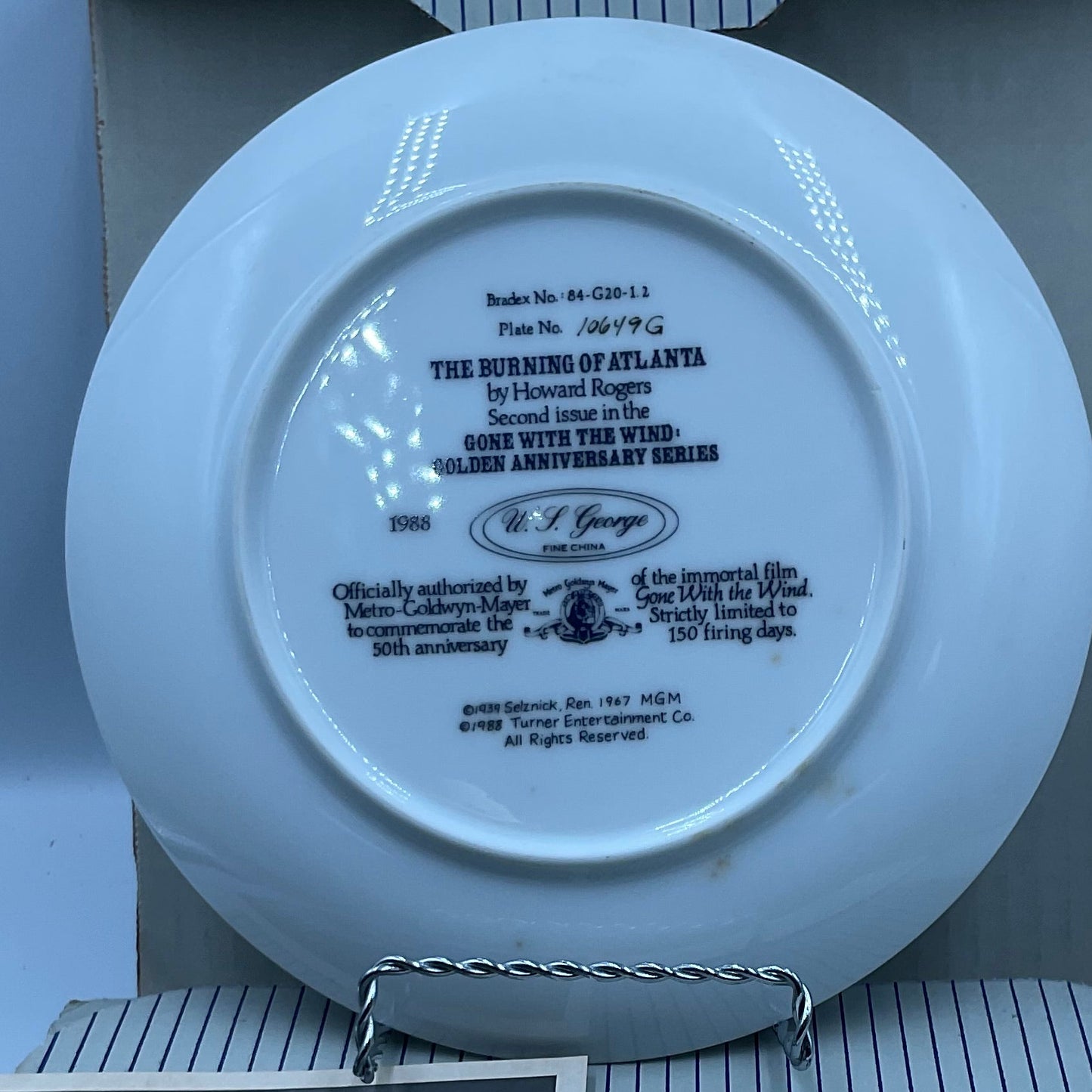 W.L. George Fine China Plate Bradford Exchange Gone with the Wind Burning of Atlanta COA
