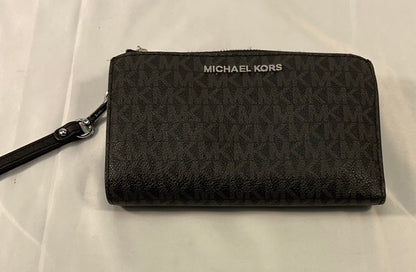 Michael Kors Signature Logo Double Sided Black Leather Zipper Clutch Wallet Carrier