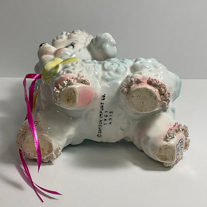 Samson Import Relpo Japan Vintage 1961 Pale Pink Ceramic Lamb Wearing Bow Tie